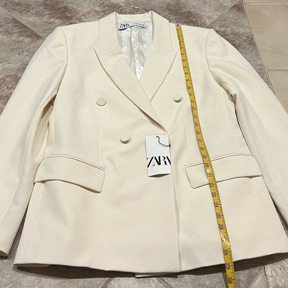 NWT Zara Double Breasted Cream White Tuxedo Style Blazer Jacket Large Lined - Picture 5 of 10